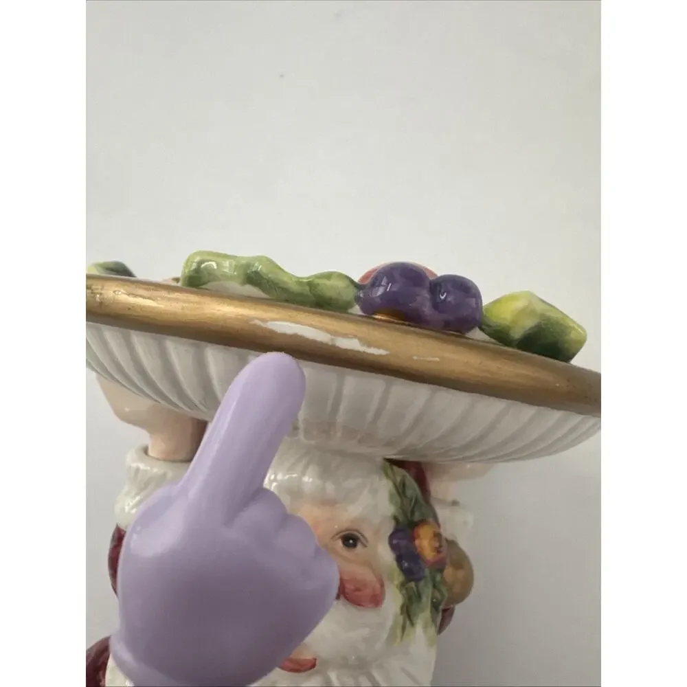 FITZ AND FLOYD Christmas Santa Pillar Candle Holder Candy Dish Ceramic